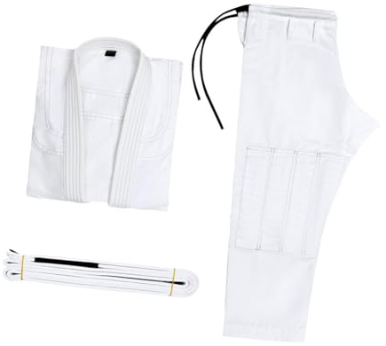 wueiooskj Traje de Jiu Jitsu con cinturón de poliéster, Transpirable, cómodo y Ligero, para niños, Artes Marciales, Uniformes Tipo Kimono de Torneo de Jiu