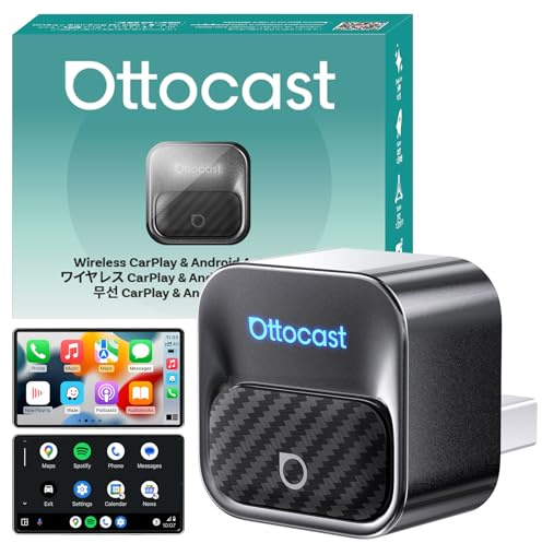 OTTOCAST 2026 New Version Mini Core Wireless CarPlay & Android Auto Adapter, Fast Auto Reconnect, WiFi 6 Stable Connection, USB Plug and Play for Factory Wired Car Systems