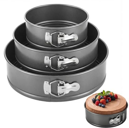 3 Stück Springformen Rund,SpringKuchenformen Ø12cm/18cm/22cm | Karbonstahl,Antihaftbeschichtete,Leakfest,Backformen für Kuchen,Tortenböden oder Quiches