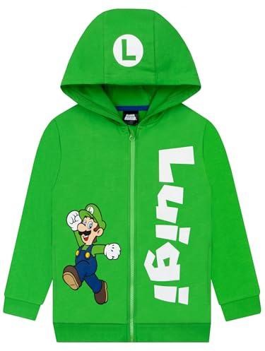 Super Mario Boys Hoodie, Green Luigi Boys Jumper, Zip Up Kids Hoodie, Gaming Kids Hoodies Ages 5 To 13 Years