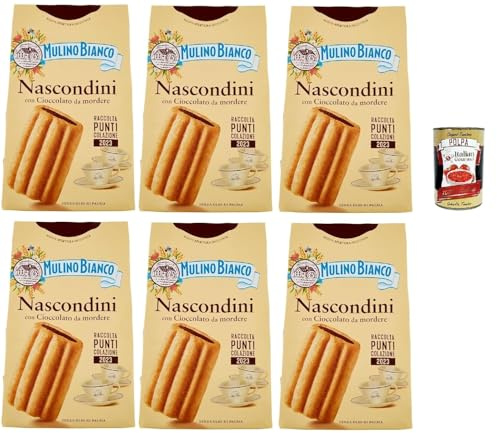 Italian Gourmet Nascondini biscotti mit Schoko-Füllung 6 x 330g Kaffee-Keks | Dolci italiani per colazione e merenda, knusprig gefüllt, ideal zu Milch, Gesamtnettogewicht 1,98 kg + Kostenlos Polpa 400g