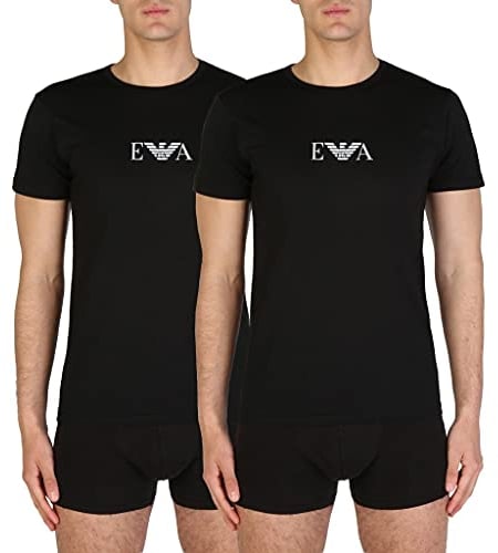 Emporio Armani Men's 2-pack T-shirt Essential Monogram T Shirt, Black (Nero), M UK