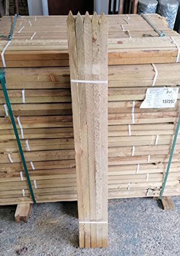 10 x 1.2m (4ft) tall square wooden pointed pressure treated wooden stakes posts - Scandinavian slow grown so much stronger and longer lasting than Agricultural grade stakes