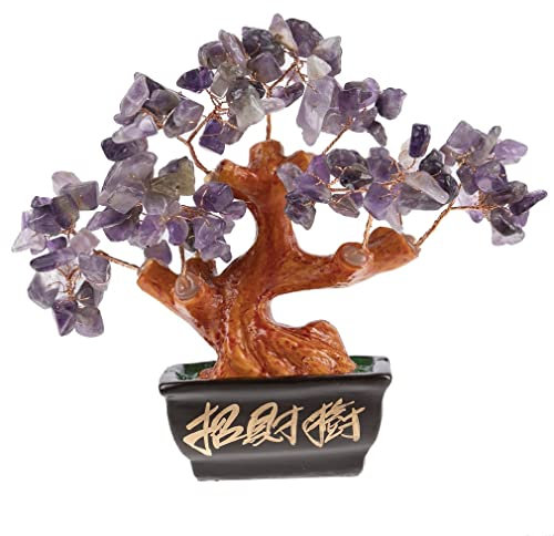 lachineuse - Arbre Feng Shui en Amethyste Mauve - Arbre de Fortune 12 cm - Décoration Asiatique Japonais - Arbre de Fortune - Déco Asiatique Bonzai Pierres Précieuses - Objet Traditionnel Japonais Zen