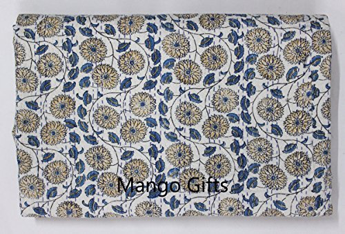Mango Gifts Kantha-Steppdecke, indische Baumwolle, Tagesdecke, Handwerksarbeit aus Indien, ca. 220 x 270 cm
