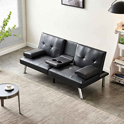 WestWood Faux Leather Manhattan Sofa Bed recliner 3 Seater Modern Luxury Design Furniture Double Cup Holder Black