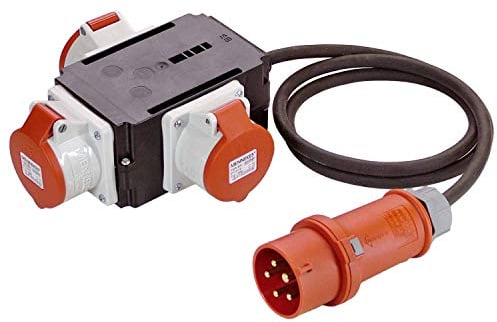 as - Schwabe MIXO Distributore di corrente ad alta tensione – Spina CEE 400 V/32 A/5 poli, ca. 22 kW – Cavo 1,5 m – 3 prese CEE 400 V 32 A, 5 poli – Stazione di alimentazione – Esterno – Made Germany