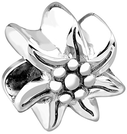 Nenalina Edelweiß Bead glänzend teilweise oxidiert 925 Sterling Silber, auch für alle Beads Armbänder und Halsketten, 719127-000