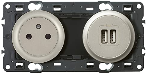 LEGRAND - Prise Electrique Murale avec Terre + Double Chargeur USB Céliane Surface - Prise Affleurante avec Socle Rétractable - Titane