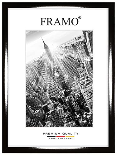 FRAMO Cadre Photo en Bois 85 x 61 cm sur Mesure - Noir Brillant | Couleur/Taille sélectionnable | Verre Acrylique antireflet | Cadre pour Puzzle | Photos | Affiche