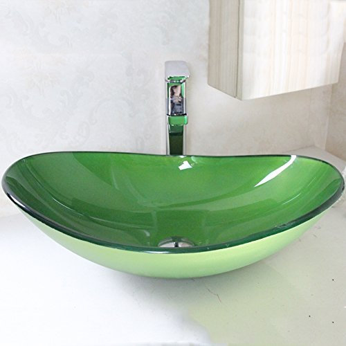 HomeLava Lavabo sobre encimera Lavabo de Cristal Ovalado con Grifo,Verde