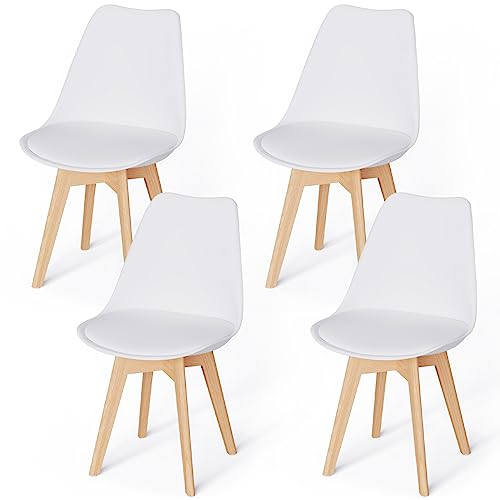 WAFTING 4er Set Esszimmerstühle Gepolsterter Stuhl mit Buchenholz-Beinen und Weich Gepolsterte Chair für Esszimmer Wohnzimmer Schlafzimmer Küche Besprechungsraum, (Gepolstert weiß)…