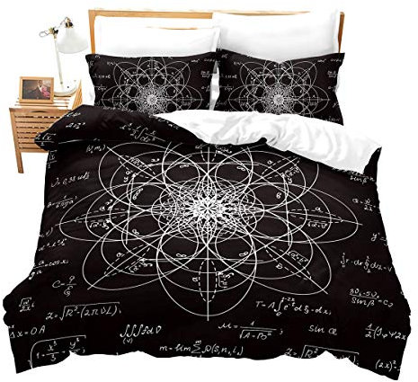 Loussiesd Mathematik Formula Bettwäsche Set Geometrie Microfaser Bettbezug Set für Jungen Mädchen Hohe Anzahl Schwarz Betten Set inkl.1 Bettbezug 135x200 cm und 1 Kissenbezüge 80x80 cm