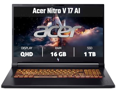Acer Nitro V 17 AI | Notebook Gaming | 17.3 | Ryzen AI 9 | RTX 5070 | 16GB | 17.3 QHD IPS 165Hz | AMD Ryzen™ AI 9 365 | NVIDIA RTX 5070 | 16GB RAM | 1TB SSD | Copilot+ PC | Windows 11 | Tastiera QWERTY