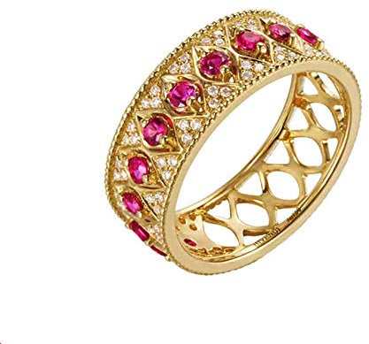 Daesar 18K Gold Ring Frauen Bandring 0.602ct Rubin Hochzeitsring Gold Ring mit Diamant Echt Gr. 65 (20.7)