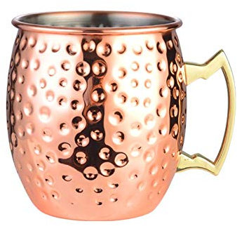 Stronrive Moscow Mule Becher 530ml Edelstahl-Becher Cocktail Kupferbecher Hammerschlag Becher Cocktail-Tasse Trinkbecher für Trinken, Essen & Unterhaltung