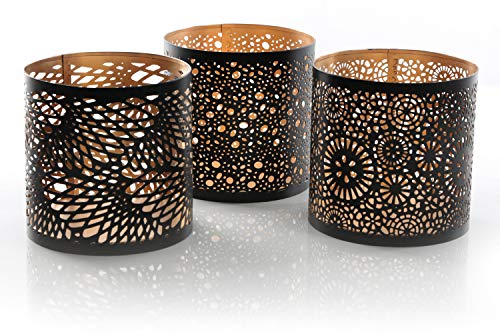 Logbuch-Verlag 3 Windlichter kleine Laternen Kerzenhalter aus Metall schwarz Gold orientalisch 13 cm Deko Geschenk Geburtstag Weihnachten