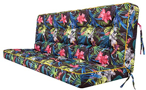 HOBBYGARDEN Bankkissen & Sitzkissen Outdoor für Gartenbank, Palettenkissen und Hollywoodschaukel – Auflage 100x49 cm Sitzfläche / 100x56 cm Rückenlehne, Bunte Bläter