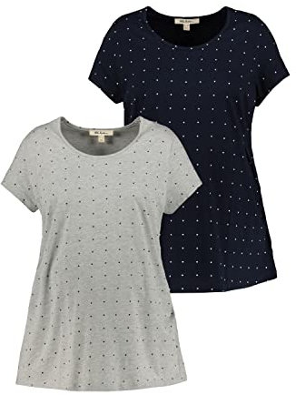 Ulla Popken Damen große Größen Bellieva-T-Shirts, 2er-Pack, Rundhals, Halbarm, seitl. Raffung, Biobaumwolle, GOTS grau Melange 50+ 797184123-50+