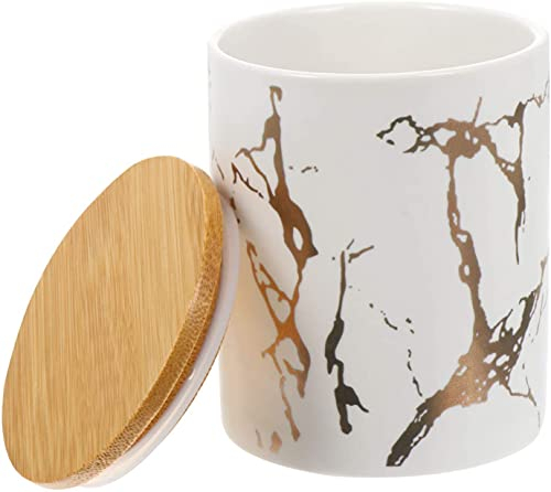 MAGICVOGEL 360ml Marmor Optik Vorratsdose Kaffeedose Keksdose aus Keramik mit Bambusdeckel Zuckerdose Süßigkeiten Aufbewahrungsbehälter 10.5x8cm (Weiß)