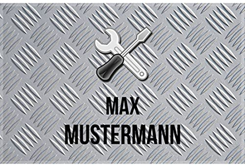 Manutextur Fußmatte mit Namen - Motiv Werkstatt 1 - viele Beruf-Motive - Schmutzfangmatte personalisiert - Größe 50x80 cm - persönliches & individuelles Geschenk