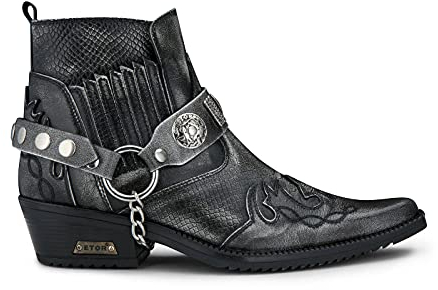 Infinity Leather Stivaletti da Uomo in Pelle Coccodrillo Grigio Stile Motociclista, Cowboy, Ballo Cubano Winklepickers 43