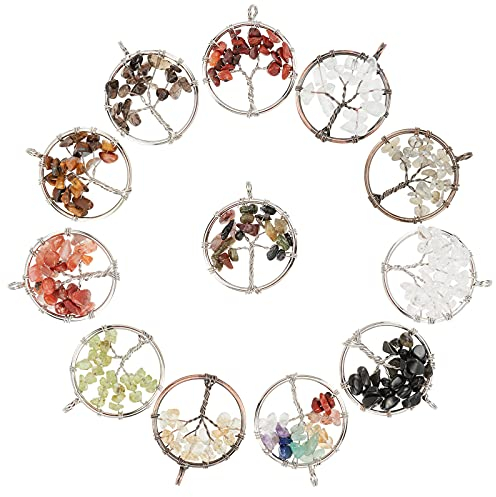 PandaHall 12 Farbe Baum Des Lebens Anhänger Charms Chakra Kristall Stein Anhänger Positive Edelstein Anhänger Quarz Charms Für Halskette Ohrring Schmuckherstellung Crafting