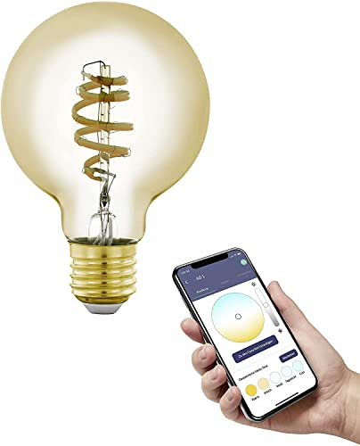 EGLO connect.z Smart-Home LED Leuchtmittel E27, G80, ZigBee, App und Sprachsteuerung Alexa, dimmbar, Lichtfarbe einstellbar (warmweiß-kaltweiß), 360 Lumen, 5 Watt, Vintage-Glühbirne amber