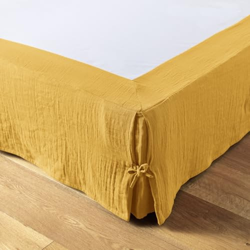 Cache-sommier Gaze de Coton 160 x 200 cm Gaia Jaune Safran