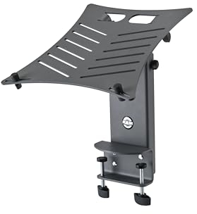 K&M 12196 Laptop-Ständer zur Tischmontage Schwarz - Aluminium, Stahl - variable Neigung - DJ-Notebook-Ablage