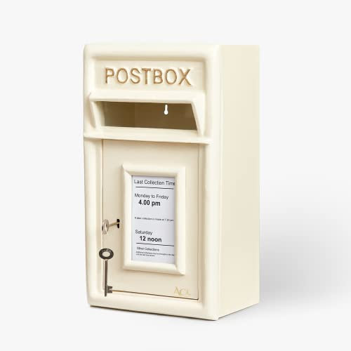 Assorted Collections Wall Mounted Post Box Classic Large Letter Box Lockable With 2 Keys, Heavy Duty Cast Iron Weatherproof Mailbox Easy To Install Keep ‎24x17x 44 cm, 11.8 kg (Ivory)