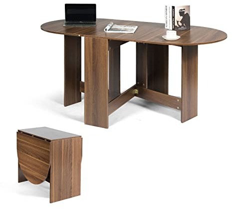 LIFEZEAL Esstisch Ausziehbar, Klapptisch 3 Formen, Küchentisch für 4-7 Personen, 163x80x75cm, Holztisch mit Ovalförmiger Tischplatte, Esszimmertisch Gartentisch für Wohnzimmer & Balkon