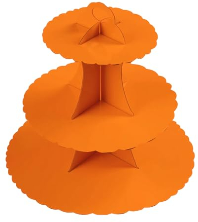 AEX 3 Tier Cake Stands For Afternoon Tea, Cupcake Stand Cardboard, Round Dessert Tower For Party [Orange]