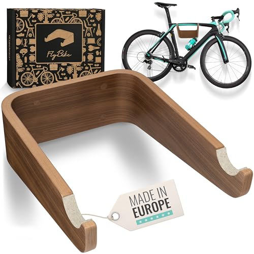 madeco Fahrrad Wandhalterung Holz - FlyBike M Nussbaum Design-Fahrradhalter | Für Wohnung, inkl. Fischer Dübeln, ideal für Rennrad, Gravelbike, Mountainbike, Fixie & Singlespeed