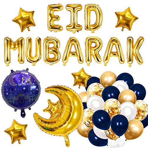 TEDORU XXL Eid Mubarak Deko-Set | 45-teilige Ramadan Dekoration mit XXL Folienluftballons, Konfetti-Ballons und Luftballons