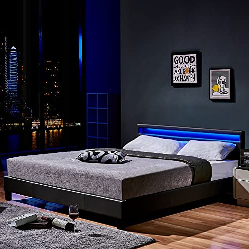 Home Deluxe - LED Bett Astro - Dunkelgrau, 180 x 200 cm - Lattenrost I Polsterbett Design Bett inkl. Beleuchtung