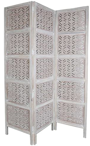 Casa Moro Orientalischer Paravent Jinan 152x182 Massivholz Shabby weiß braun | Kunsthandwerk | Boho Raumteiler spanische Wand Wohn-Deko PV5570