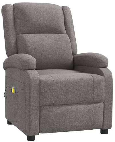 vidaXL Ohrensessel, Massagesessel Sessel Verstellbar, Relaxsessel mit Liegefunktion Vibrationsfunktion, Fernsehsessel Liegesessel, Taupe Stoff
