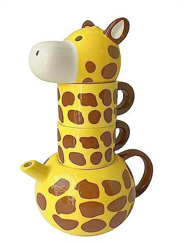 Senliart Théière en céramique avec 2 tasses à thé, jolie théière en forme de girafe avec couvercle