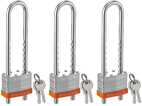 Serrature con chiavi, WULALACK 5,1 cm di larghezza in acciaio laminato lucchetto con chiave con arco regolabile, lucchetti lunghi con la stessa chiave, confezione da 3