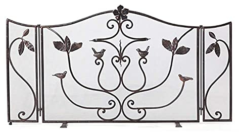 JUNNIU Kaminschutzgitter, 3-teilig, zusammenklappbarer, freistehender Spark-Feuerschutz für den sicheren Schutz von Babys und Haustieren, Rahmen aus massivem Schmiedeeisen, Schwarz Decoration