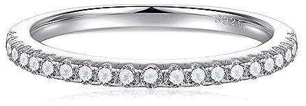 Yaresul 0,375Karat Moissanite Ring Silber 925 Damen 1,8mm Schmaler Vorsteckring Ring Halb-Ewigkeit Ring Eheringe für Frauen, D Farbe VVS1, Rundschliff, Größe 54.4(17.3)