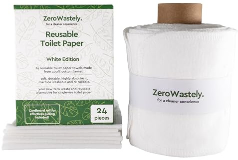ZeroWastely Lot de 24 rouleaux de papier toilette réutilisables lavables – Serviettes de bidet lavables – Coupez et gaspillez moins avec nos lingettes colorées super douces, absorbantes et