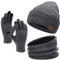 Winter Warm Mütze Loop Schal und Touchscreen Handschuhe Set für Herren und Damen, Wintermütze Strickmütze Beanie Schlauchschal Winterhandschuhe Strickhandschuhe mit Fleece Gefütterte, Marineblau