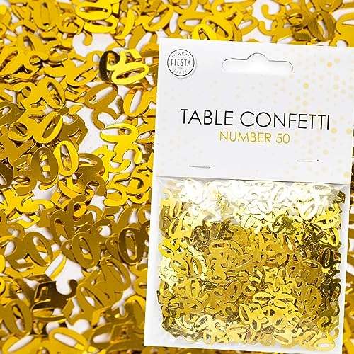 Konfetti Zahl 50 Gold zum 50. Geburtstag | Deko für Golden Hochzeit und Party | 500 Stück, metallic-gold, 10mm groß | Zahlenkonfetti Tischkonfetti Tischdeko Jubiläum, Edition: Zahl 50 Gold
