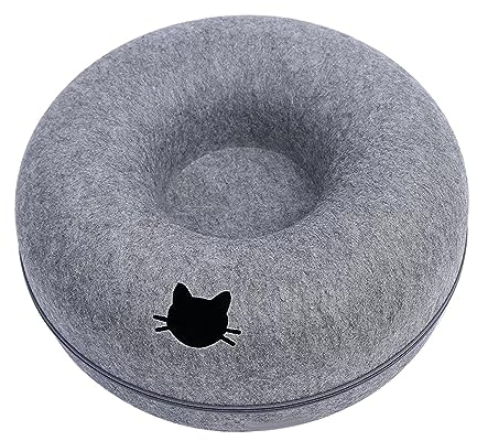 Sharplace Katzentunnelbett, Donut-Katzenhöhle aus Filz für mehrere Katzen, waschbar, mit Reißverschluss, abnehmbar, universell für alle Jahreszeiten, für Katzen, Dunkelblau 50cm