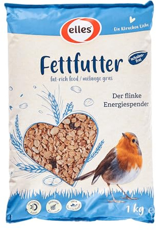Elles Fettfutter 15 x 1kg I Energiefutter mit 100% natürlichen Zutaten | Ganzjähriges Wildvogelfutter für prächtige Gartenvögel | Schalenfrei | Ideal für Terrasse & Balkon