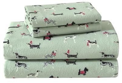 Laura Ashley Bettwäsche-Set für King-Size-Bett, Baumwoll-Flanell-Bettwäsche, gebürstet für zusätzliche Weichheit und Komfort (Holiday Pups Green, King)