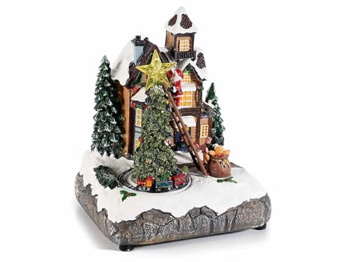 Gruppo Maruccia - Addobbo Natalizio Casa di Babbo Natale con Albero e Trenino in Movimento - Carillon per Decorare la Casa - Idea Regalo per Natale