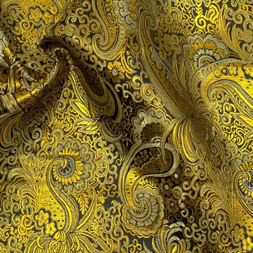 Stoff Kontor STOFFKONTOR Lurex Jacquard Gold Paisley - Öko-Tex Standard 100 - Meterware, Farbe Schwarz - zum Nähen von Bekleidung und Dekorationen